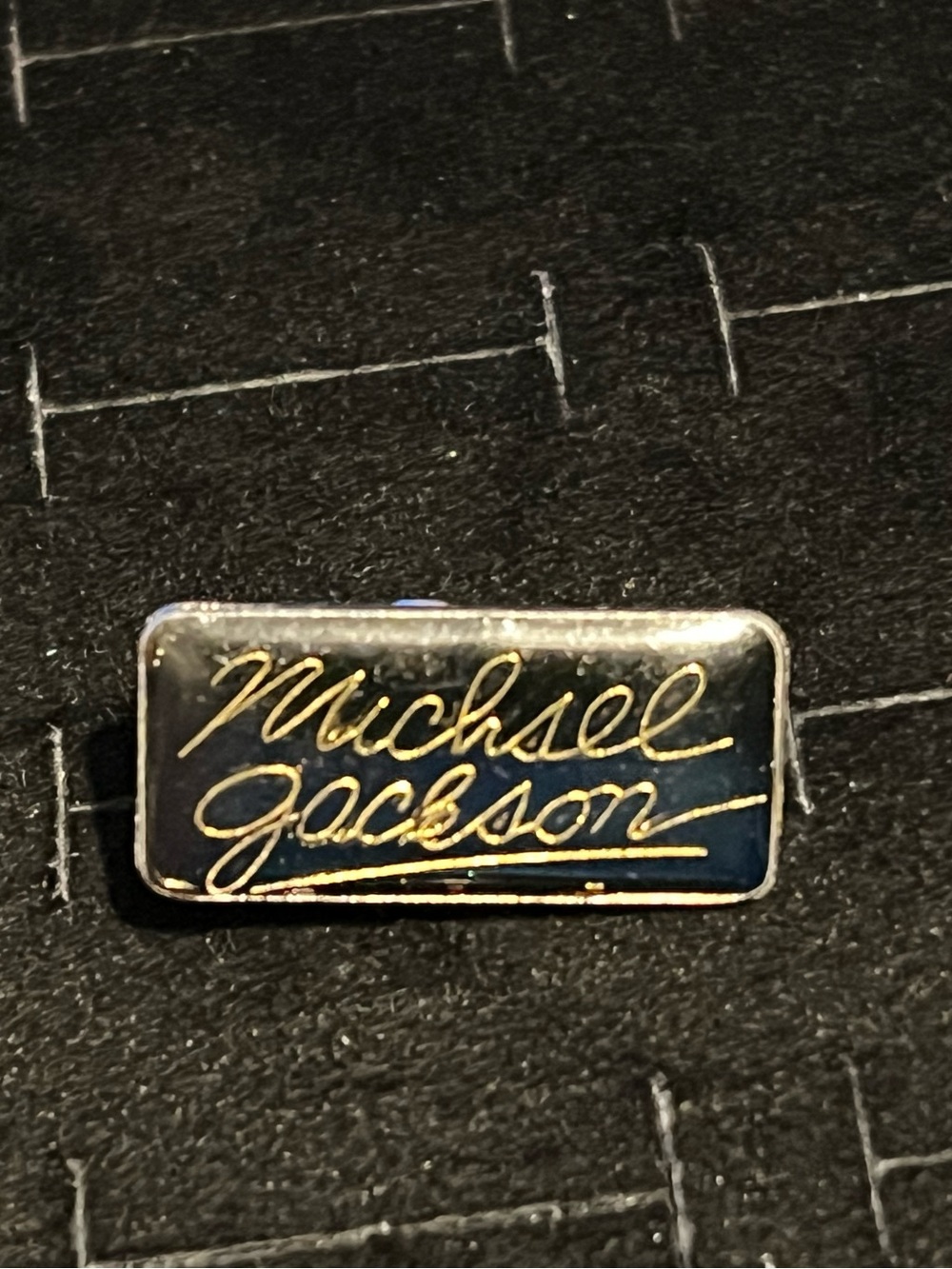 Signature Michael Jackson Black and Gold Rectangular Lapel Pin